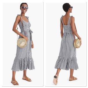NWT JCrew Navy Button Front Gingham Midi Dress